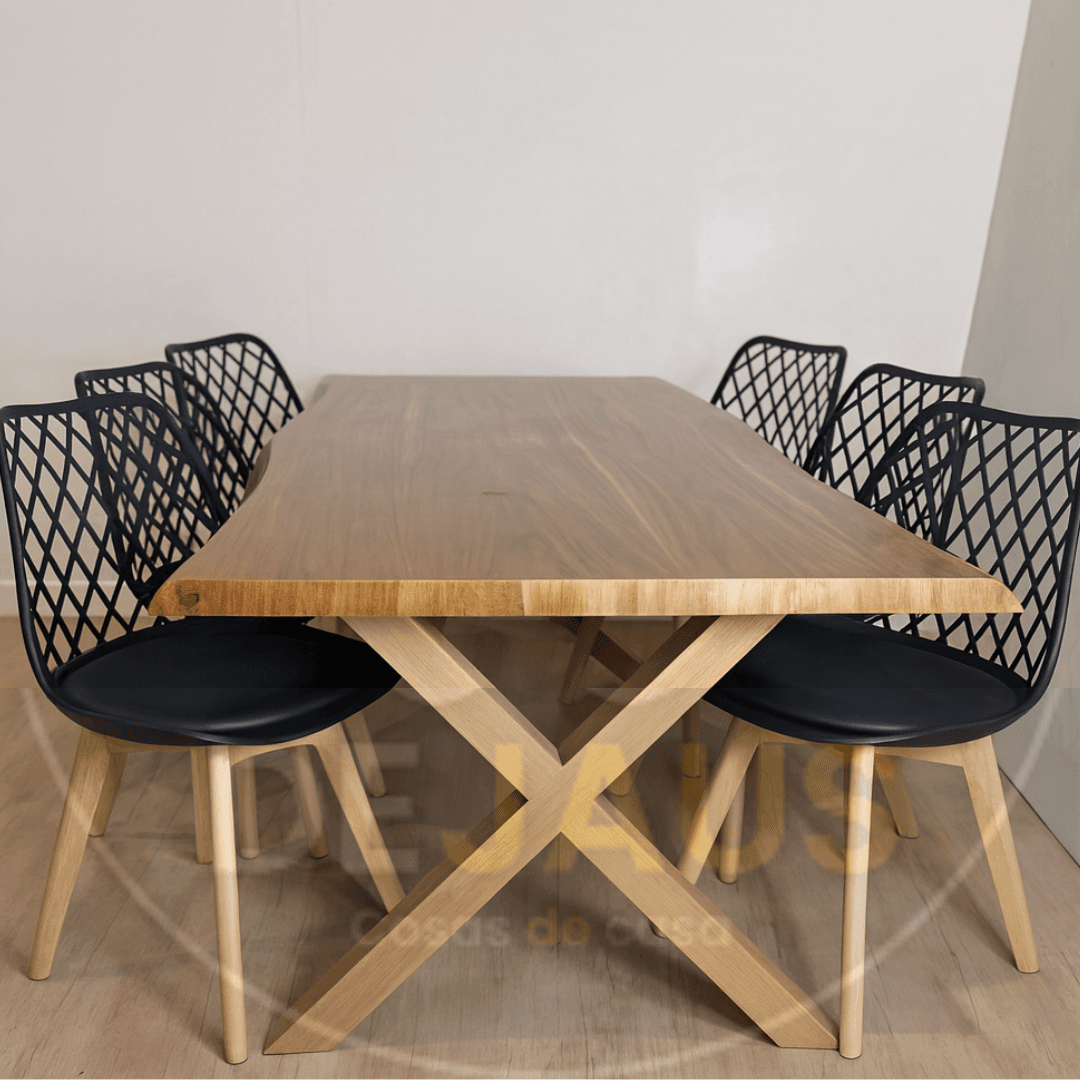 Mesa rectangular Nordica X Madera con 6 Sillas Tulip Mesh