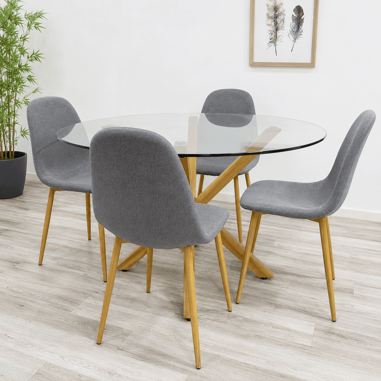 Mesa Warwick Redonda con 4 Sillas Spoon Lino