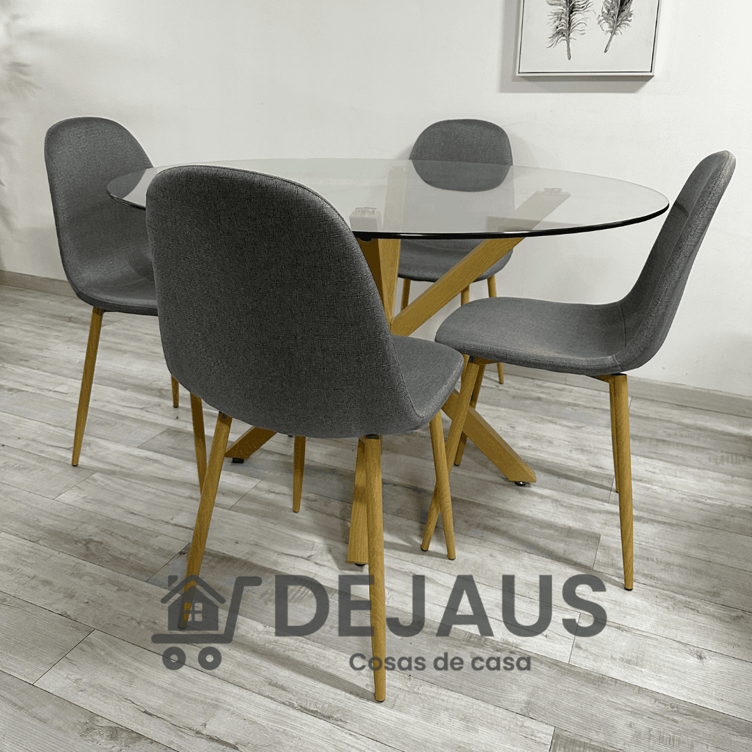 Mesa Warwick Redonda con 4 Sillas Spoon Lino