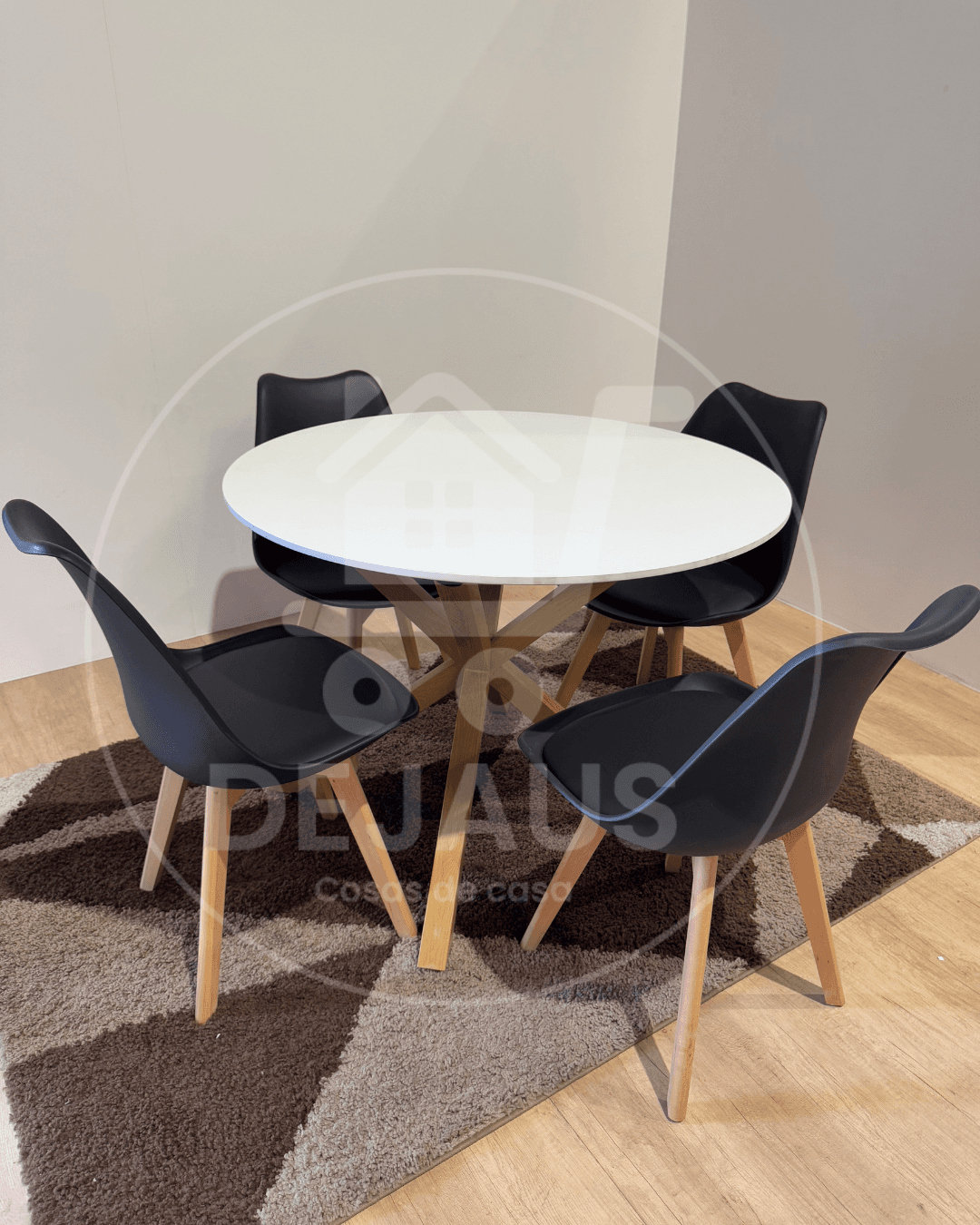 Set de Comedor 4 Personas – Mesa Warwick MDF Blanca + Silla Tulip