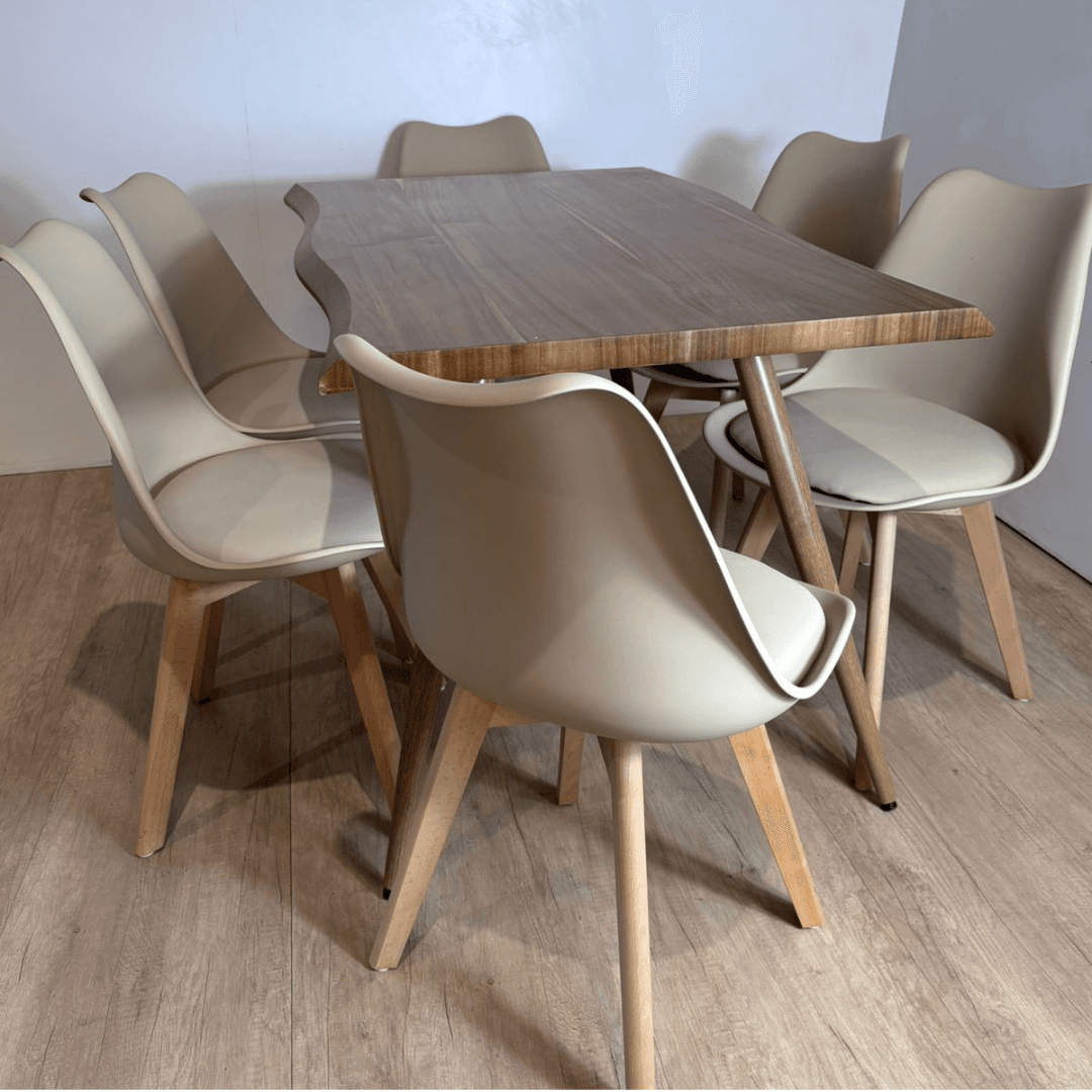 Mesa Rectangular Nordica madera con 6 Sillas Tulip