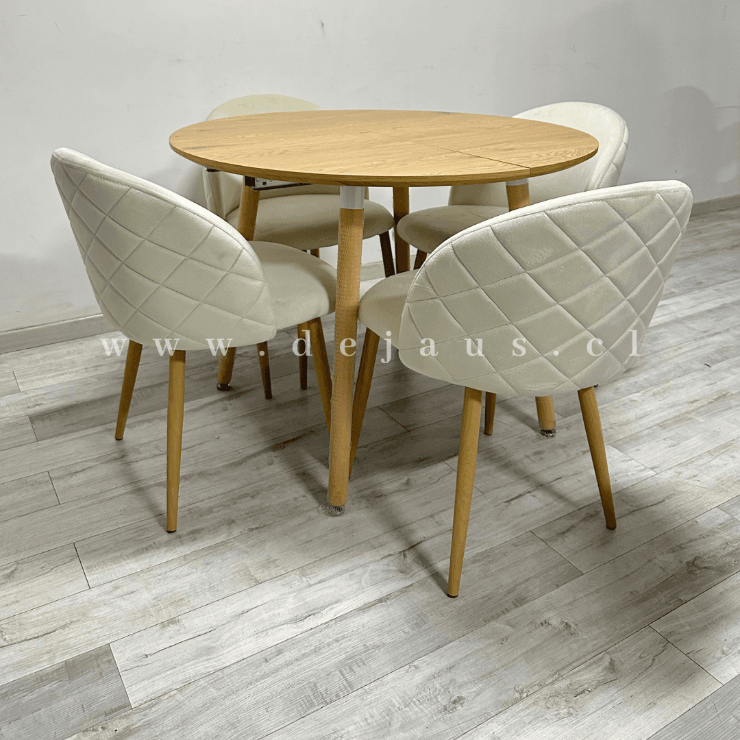 Mesa Wood Expandible con 4 Sillas Tokio Felpa Wood