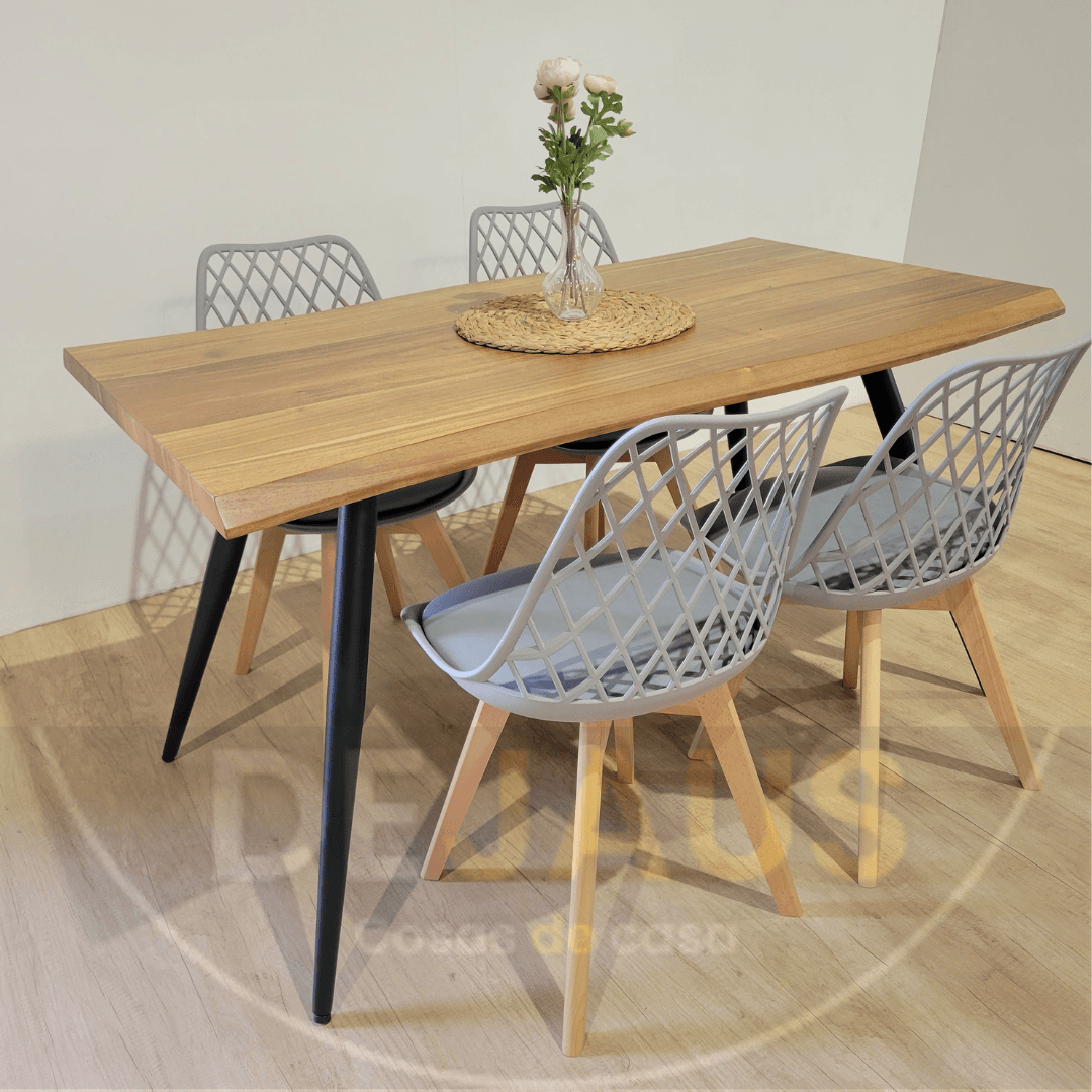 Mesa rectangular Nordica con 4 Sillas Tulip Mesh