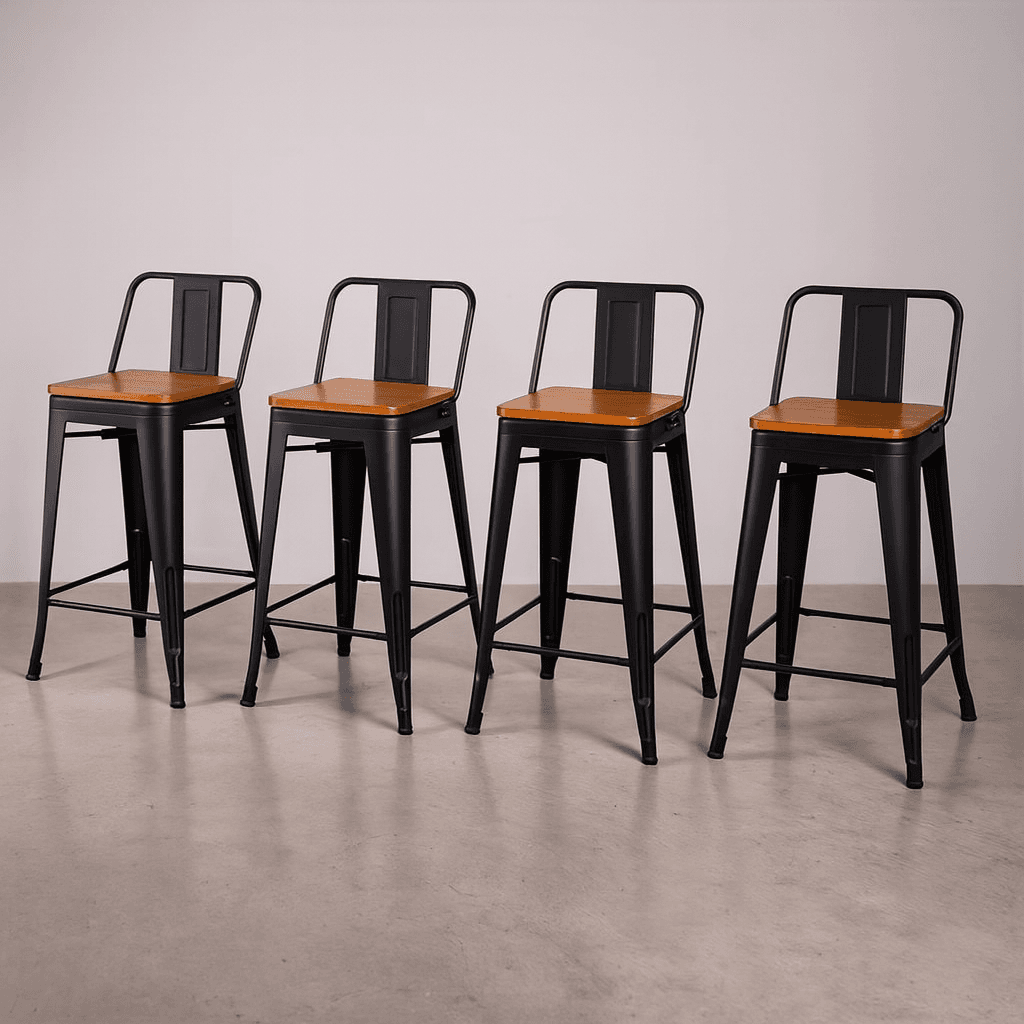 pack x4 taburetes tolix con madera (65cm)