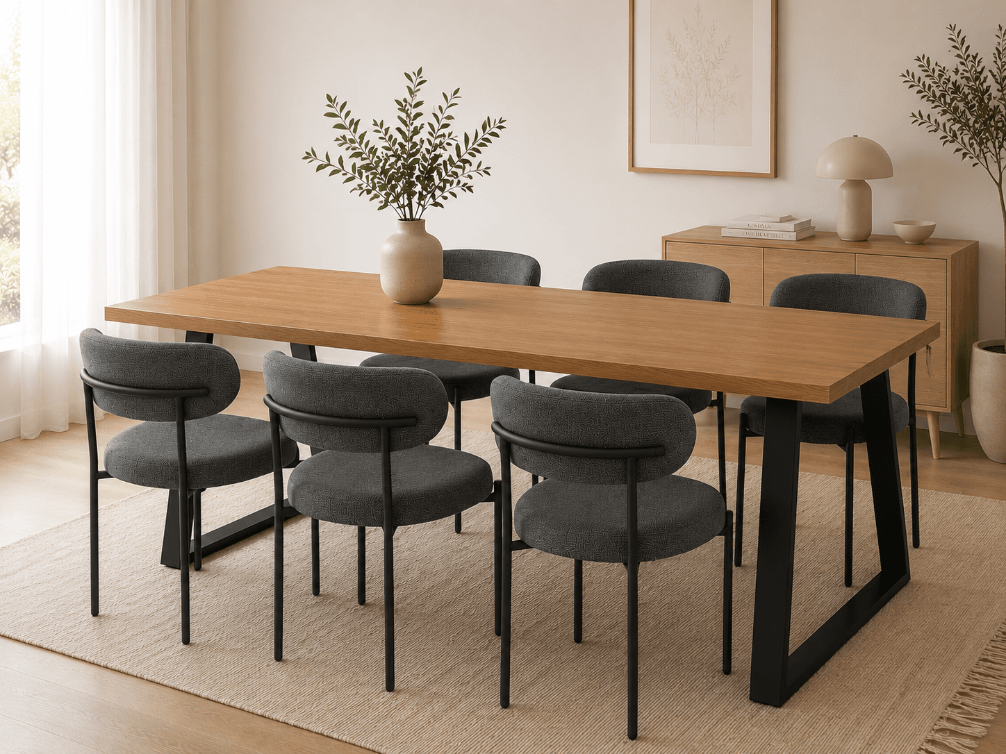 Mesa Escandinavia Rectangular con Sillas Oslo Lino Black