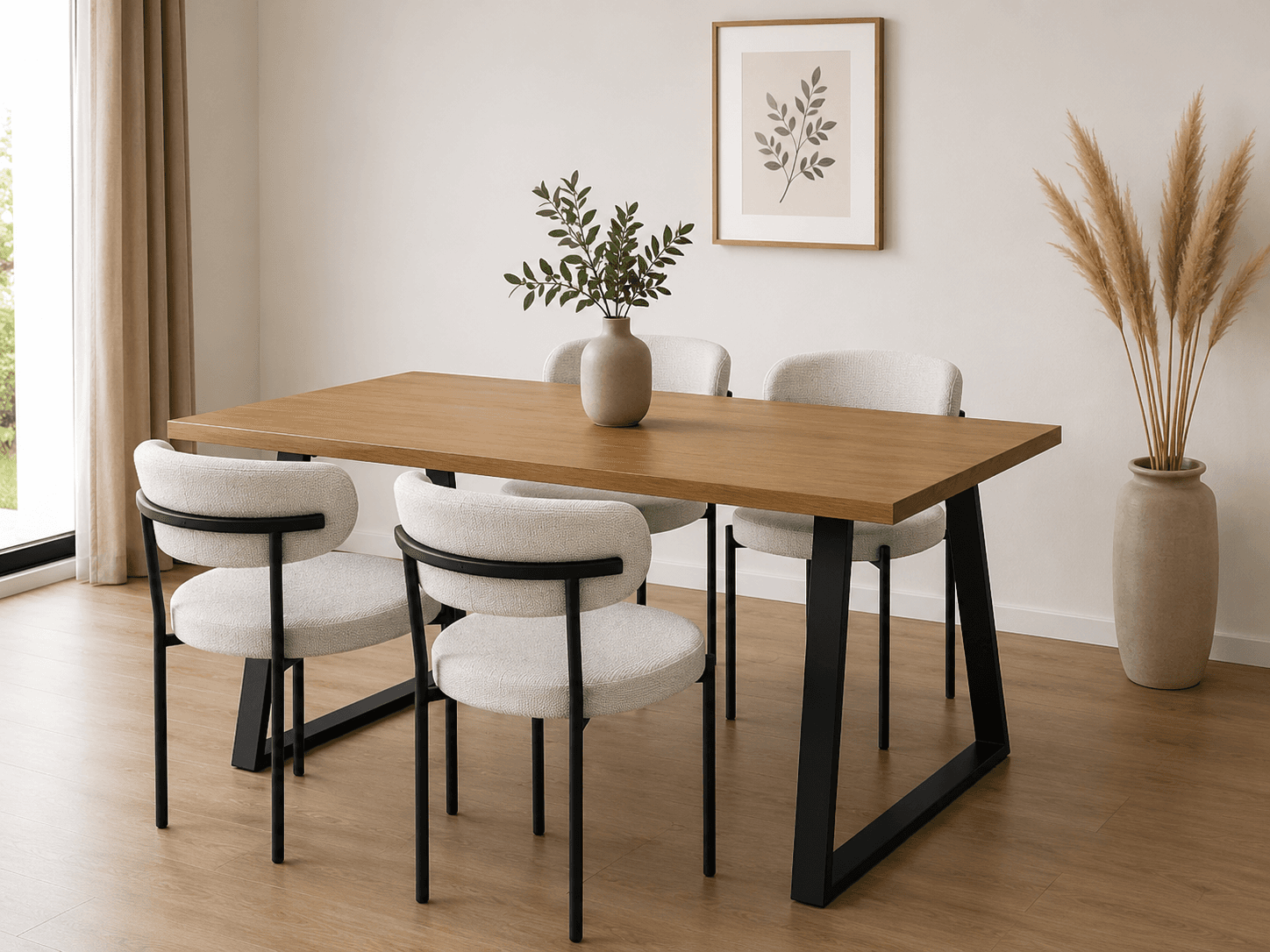 Mesa Escandinavia Rectangular con Sillas Oslo Lino Black