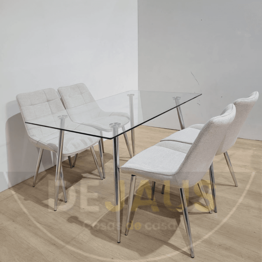Mesa Lyon Rectangular con 4 Sillas Tiffany Silver