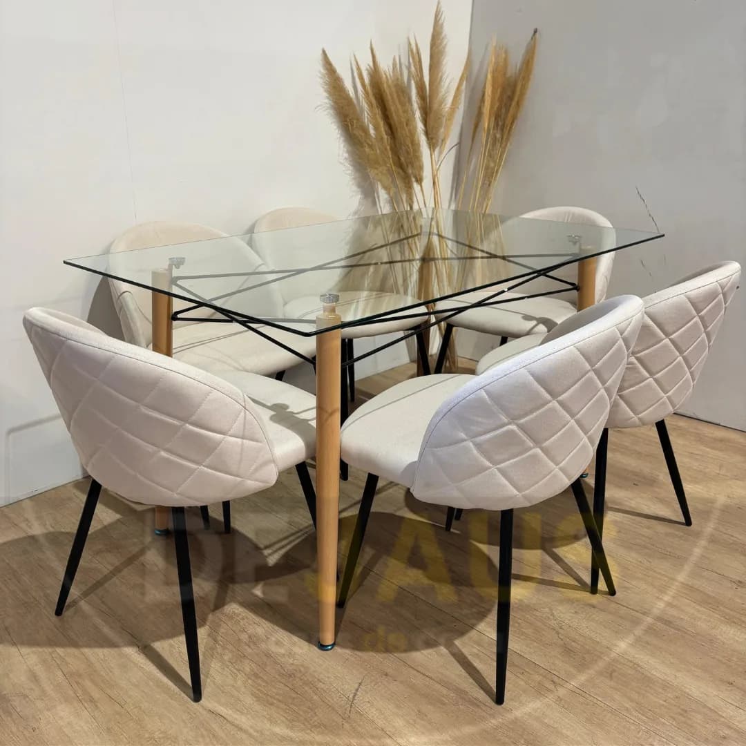 Comedor 6 personas Mesa Charles con Sillas Tokio Felpa Black