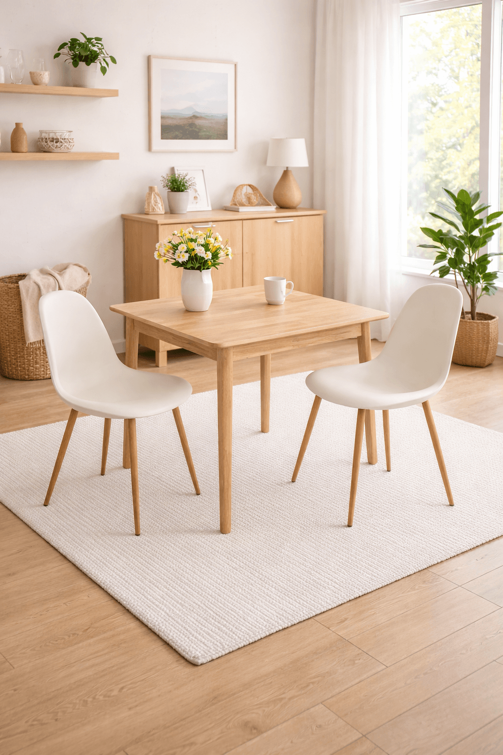 Comedor 2 Personas Mesa Vema Cuadrada con Sillas Milano Lino Wood