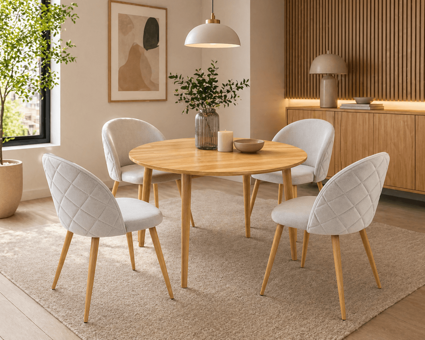 Mesa de Comedor Vema Redonda con 4 Sillas Tokio Felpa