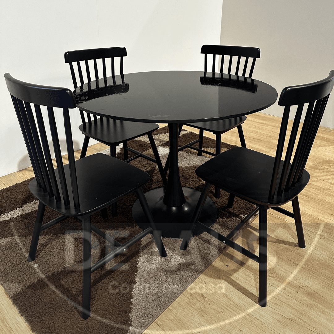 Mesa Tulip MDF Negra con Sillas 4 Windsor Madera