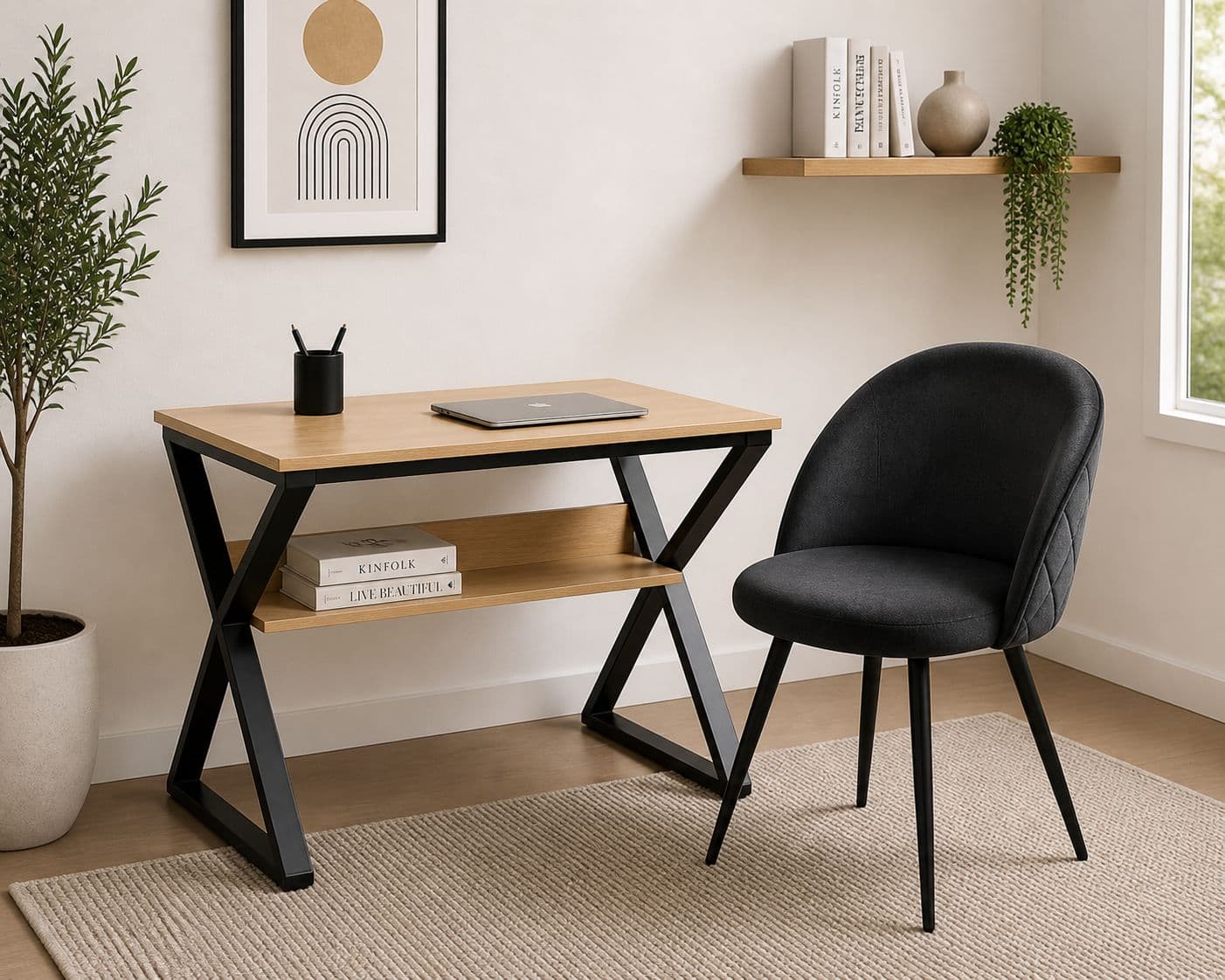 Escritorio Nordic con Silla Tokio Felpa Black
