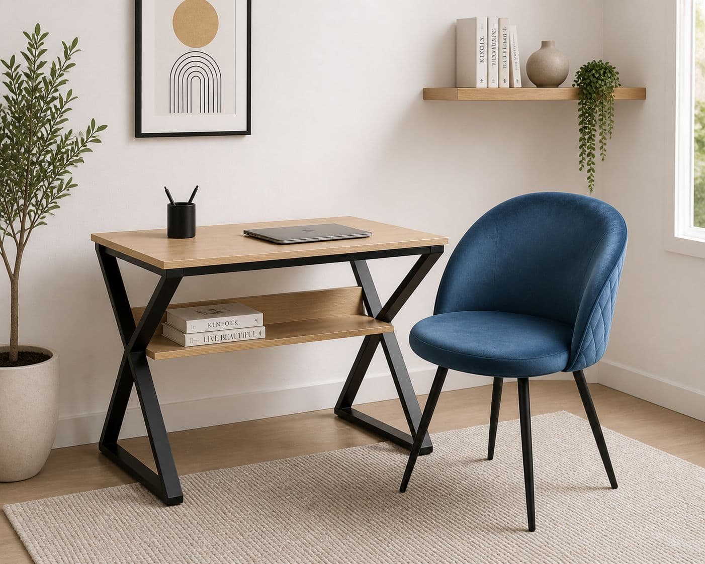 Escritorio Nordic con Silla Tokio Felpa Black