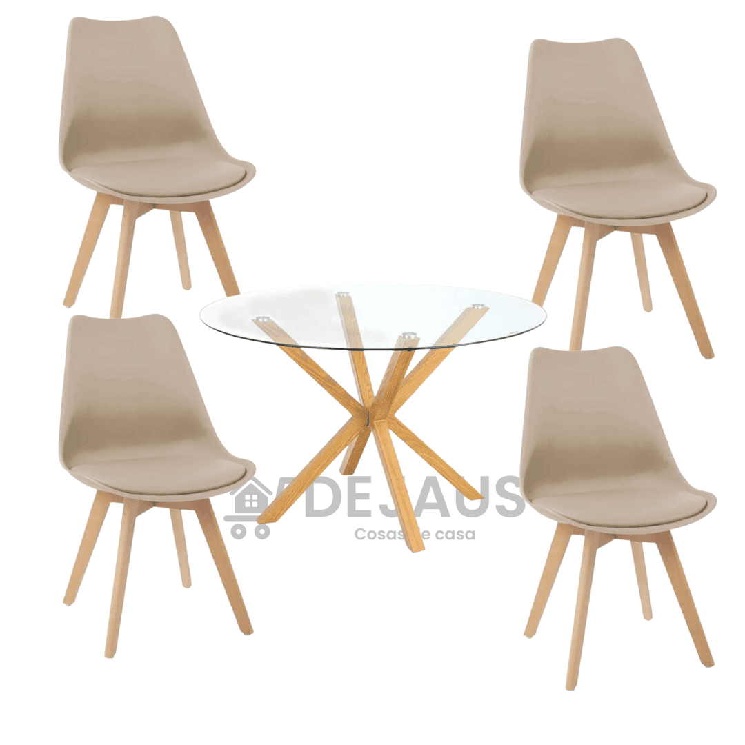 Mesa Warwick 120 cm con 4 Sillas Tulip