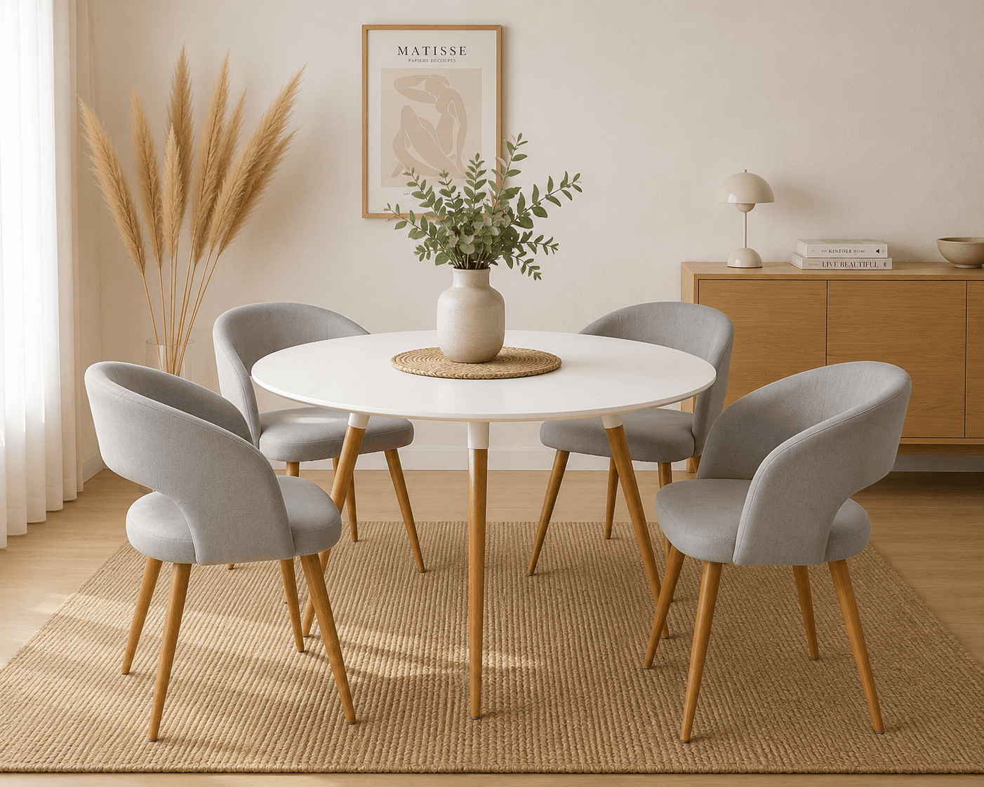 Mesa Basic Mdf con 4 Sitiales Diana Felpa Wood