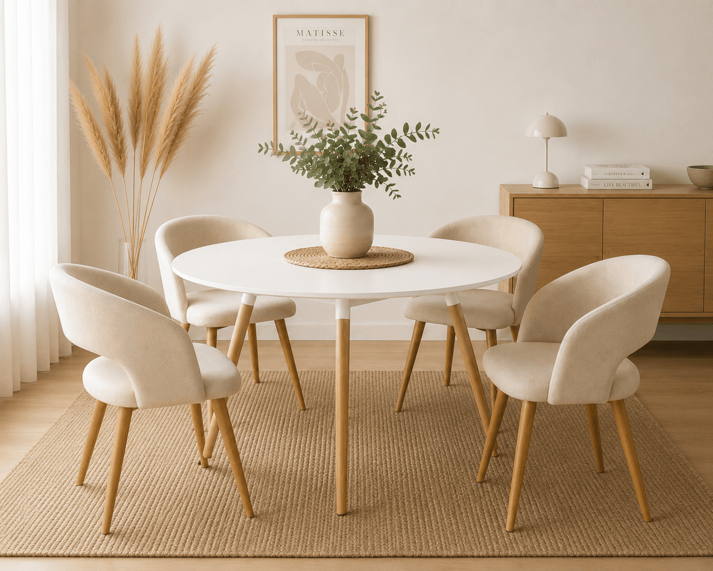 Mesa Basic Mdf con 4 Sitiales Diana Felpa Wood