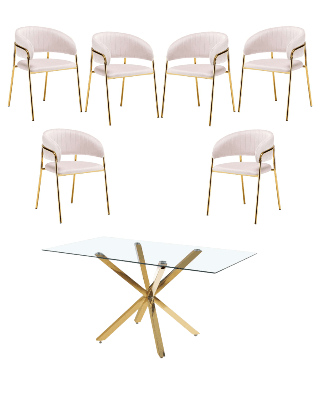 Comedor para 6 Personas Mesa Rectangular Warwick Gold con 6 Sitiales Isa Gold