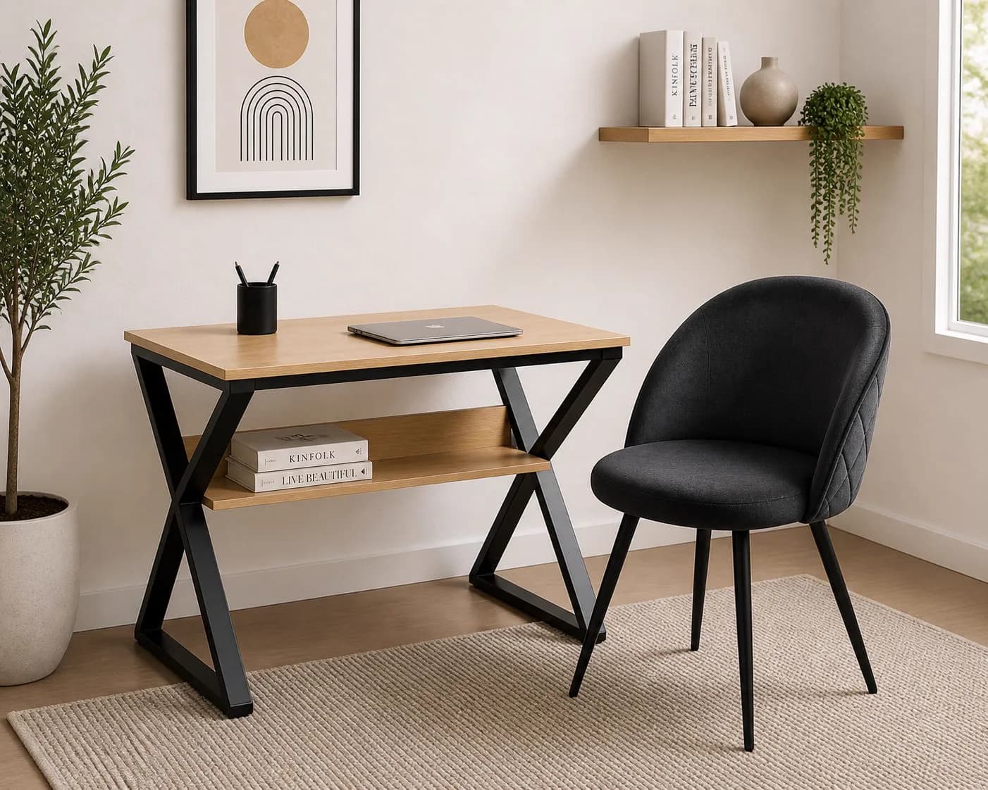 Escritorio Nordic con Silla Tokio Felpa Black