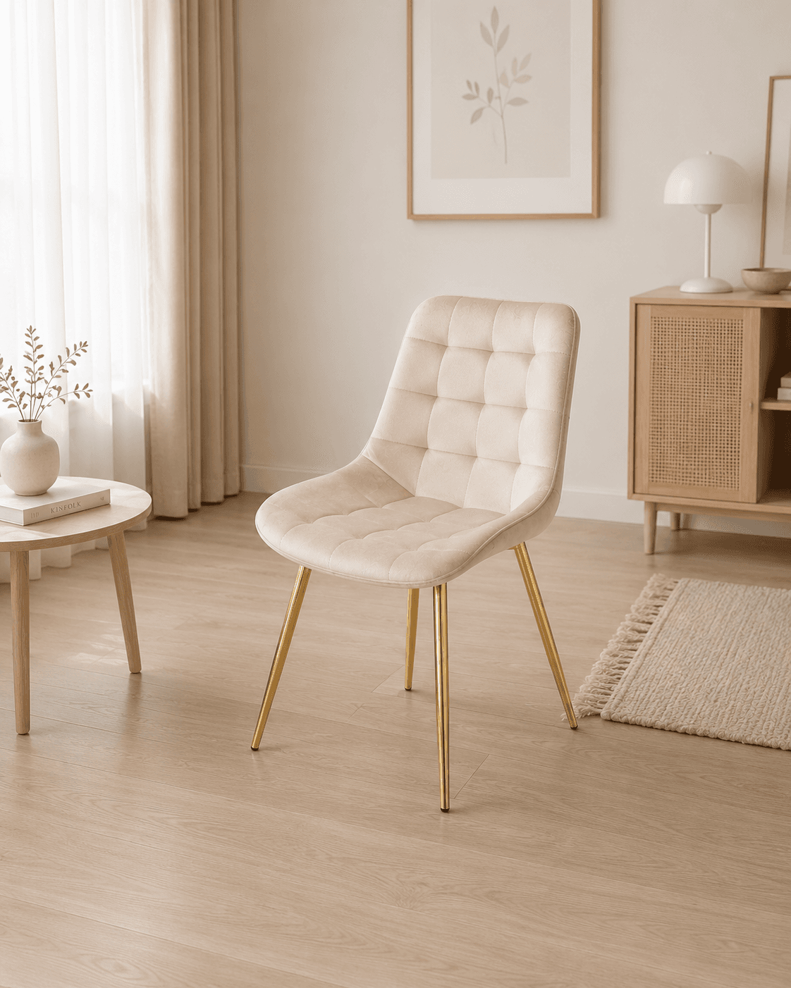 Silla Botón Felpa Gold