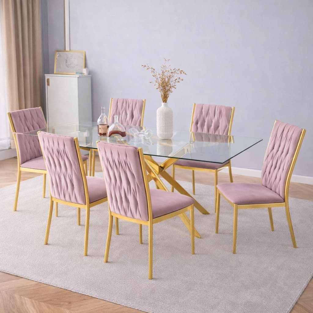 Mesa Dubai 140x80 cm con 6 Sillas Aura Gold