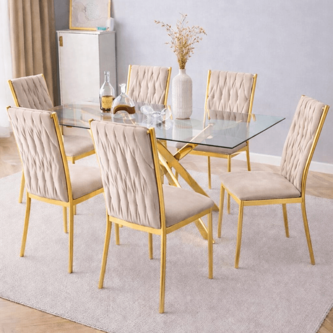 Mesa Dubai 140x80 cm con 6 Sillas Aura Gold