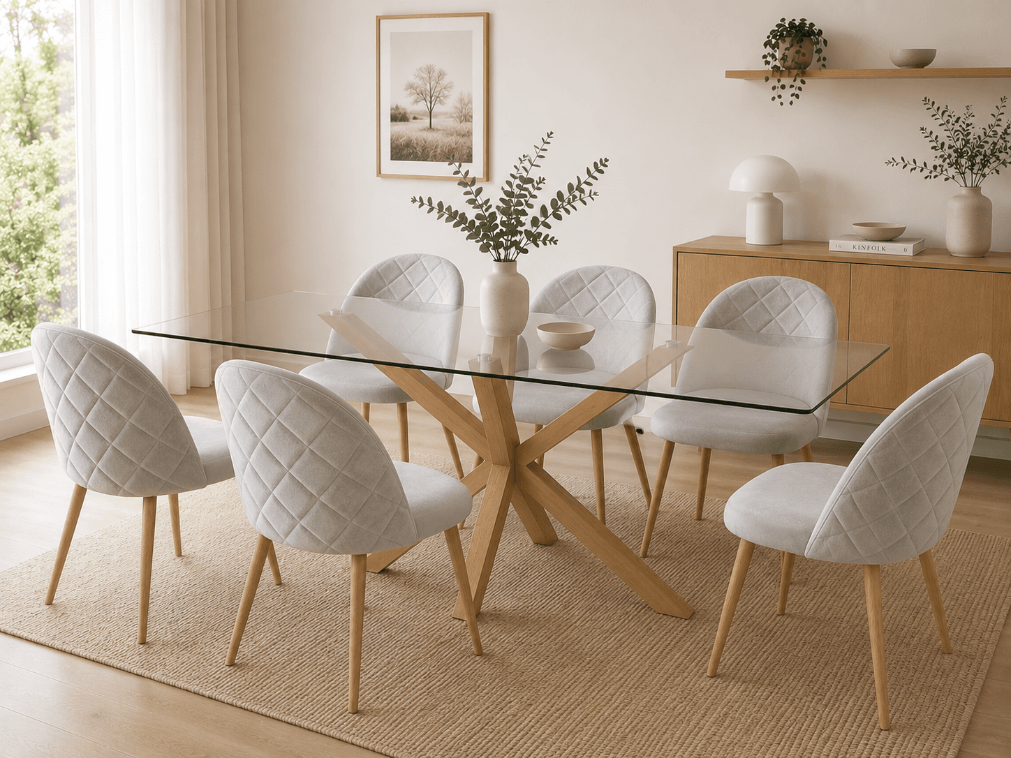 Mesa Warwick Rectangular con 6 Sillas Tokio Felpa Wood