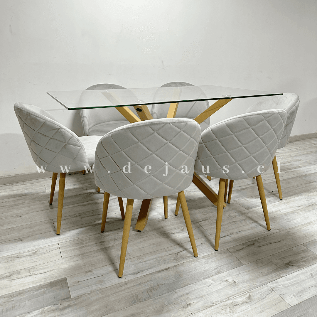Mesa Warwick Rectangular con 6 Sillas Tokio Felpa Wood