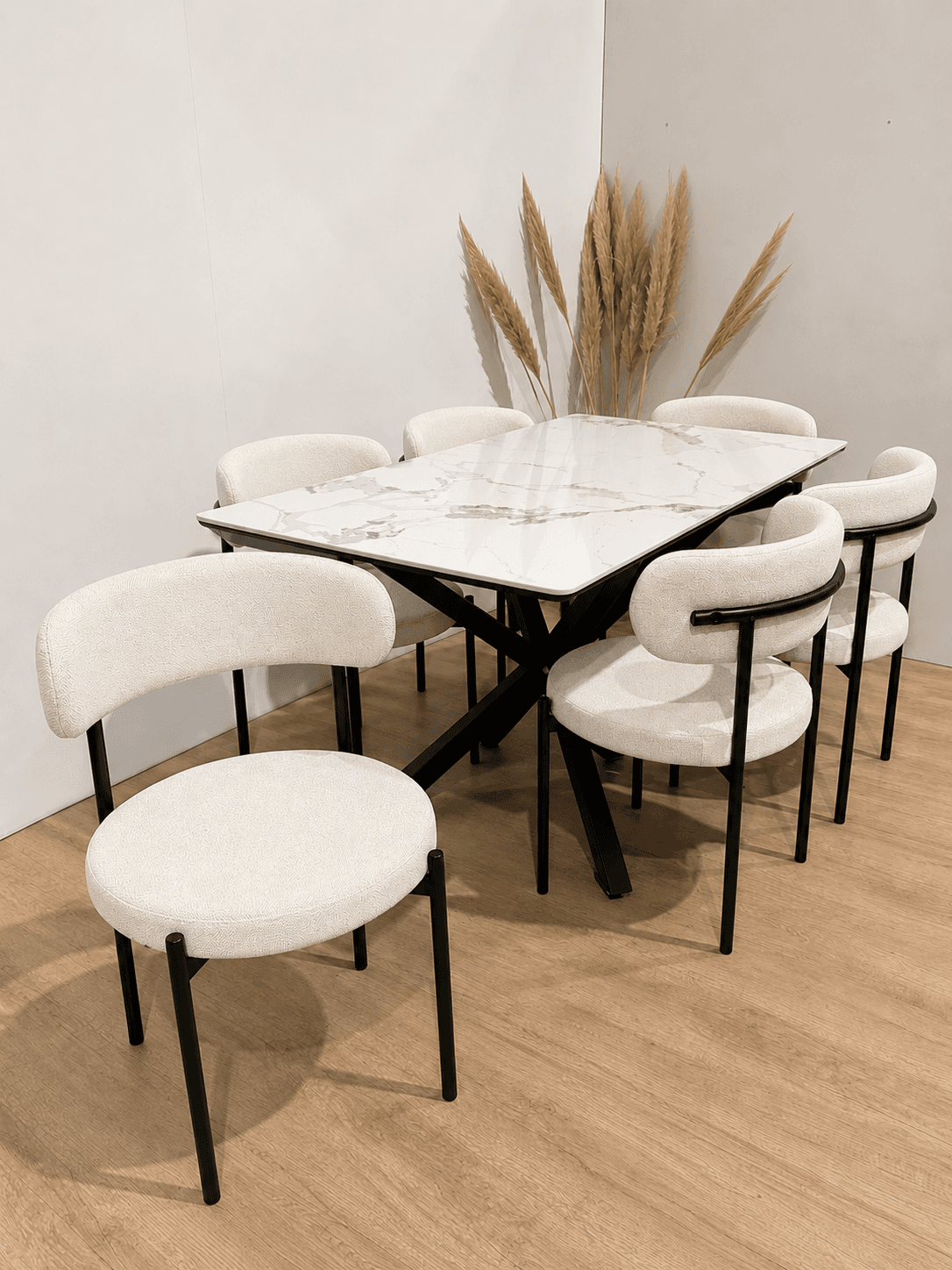 Comedor Mesa Warwick Stone Rectangular con 6 Sillas Oslo Lino Black