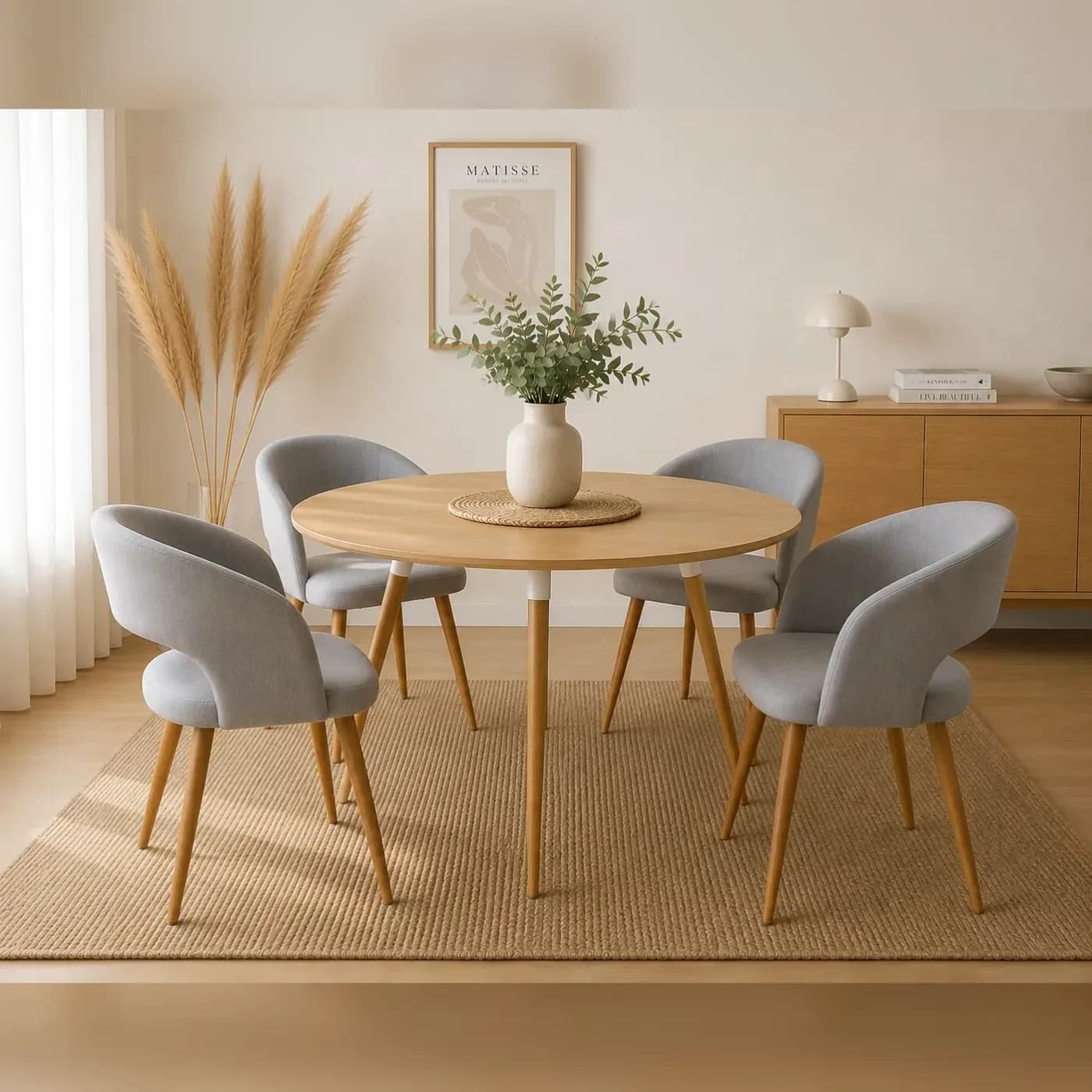 Mesa Basic Mdf 120cm con 4 Sitiales Diana Felpa Wood