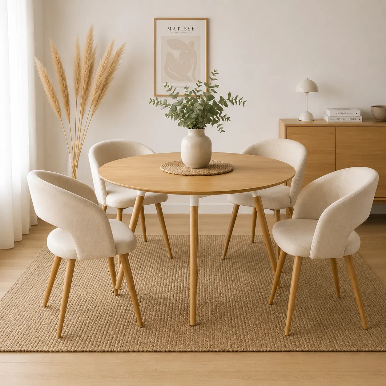Mesa Basic Mdf 120cm con 4 Sitiales Diana Felpa Wood