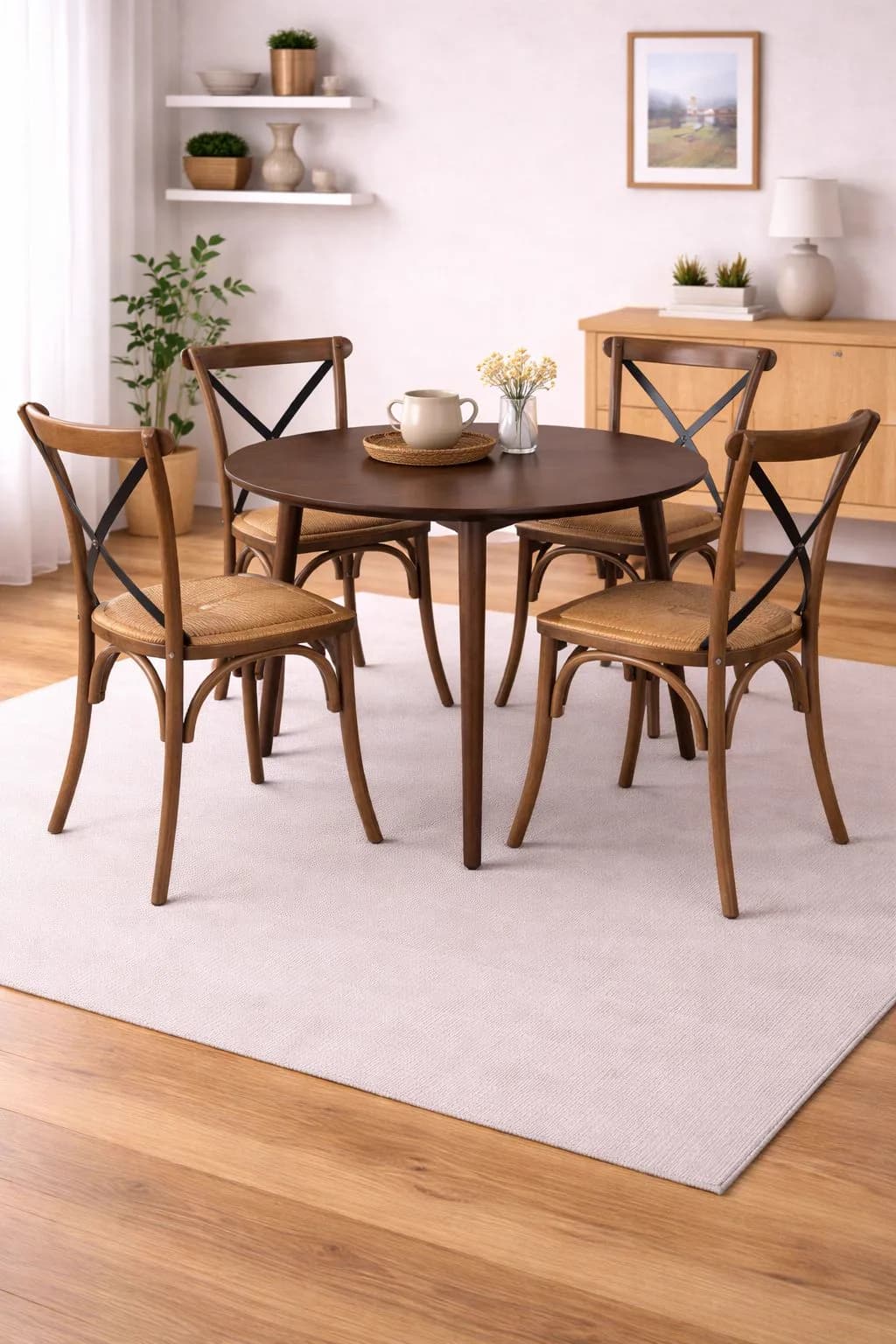 Mesa De Comedor Vema Redonda con 4 Sillas Crossback Madera Black