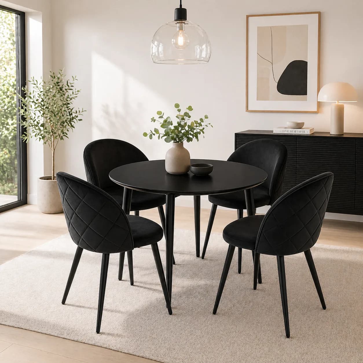 Mesa de Comedor Vema redonda con 4 Sillas Tokio Black
