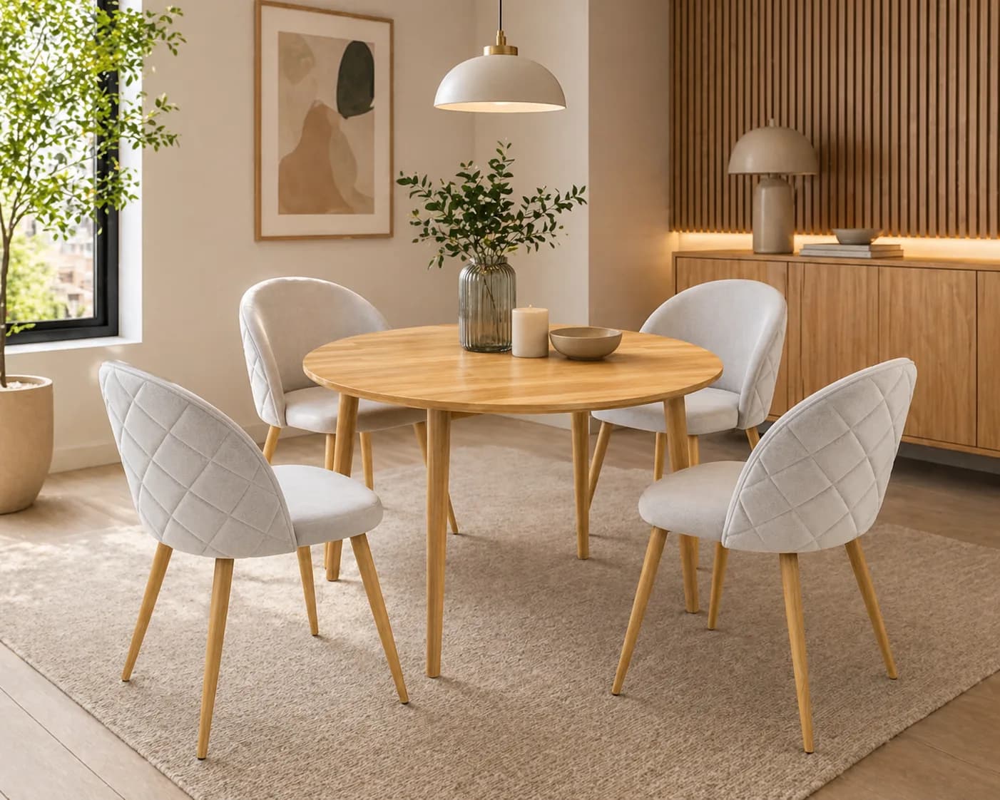 Mesa de Comedor Vema Redonda con 4 Sillas Tokio Felpa