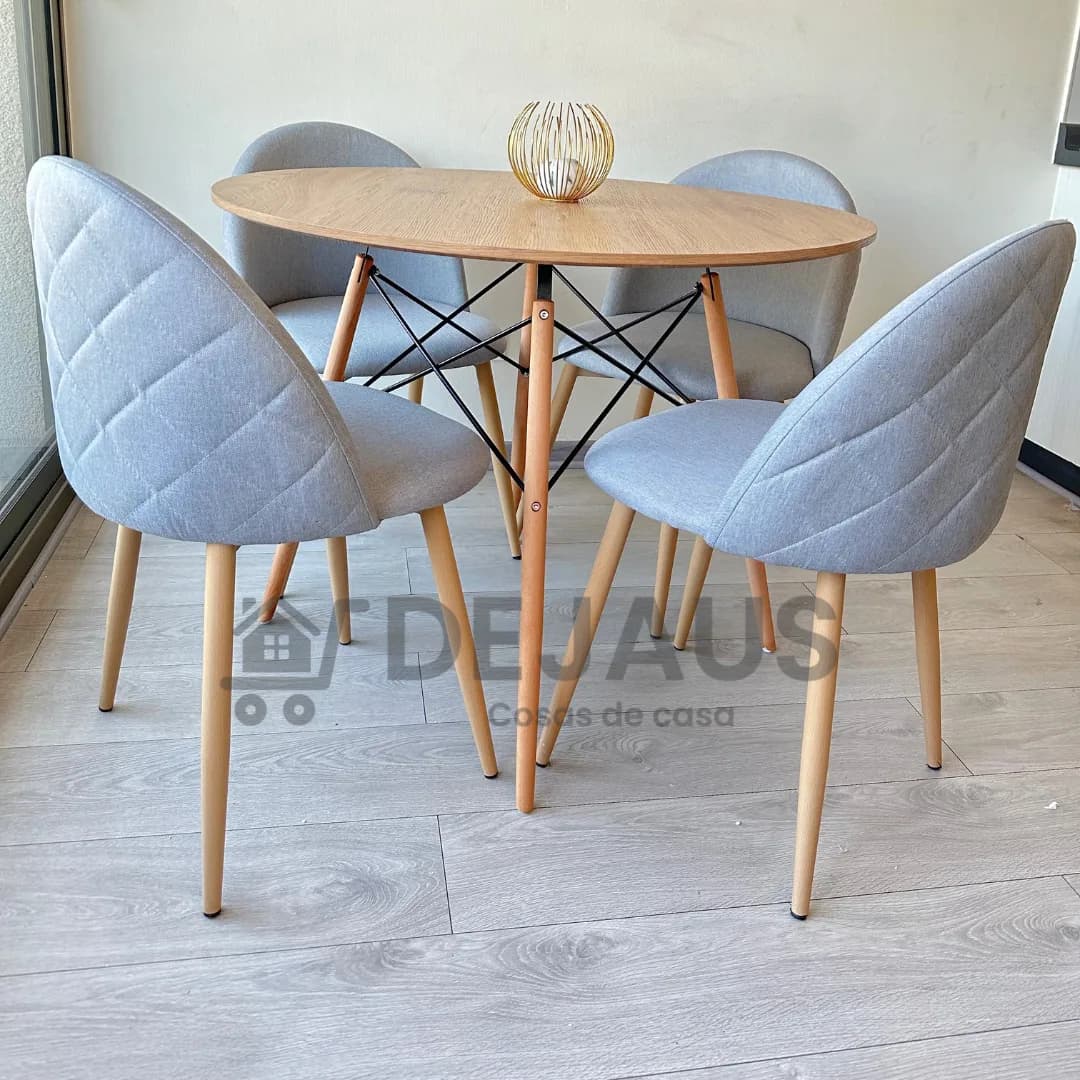 Mesa Eames MDF Wood con 4 Sillas Tokio Lino Wood
