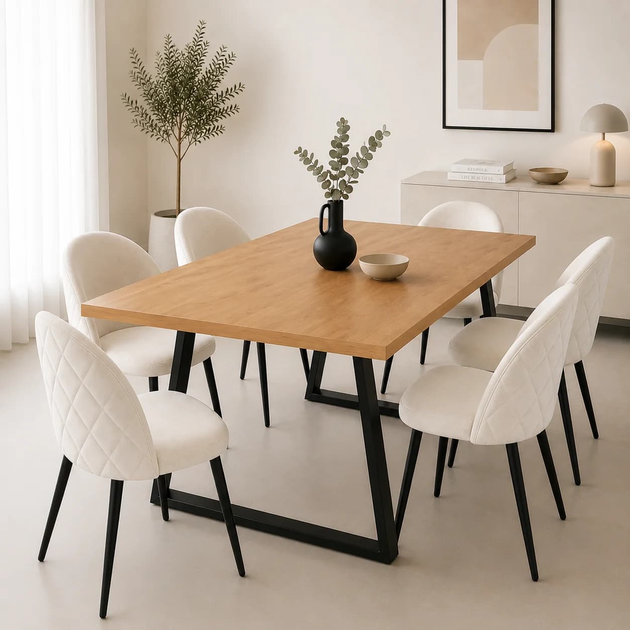 Mesa Escandinavia Rectangular con 6 Silla Tokio Felpa Black