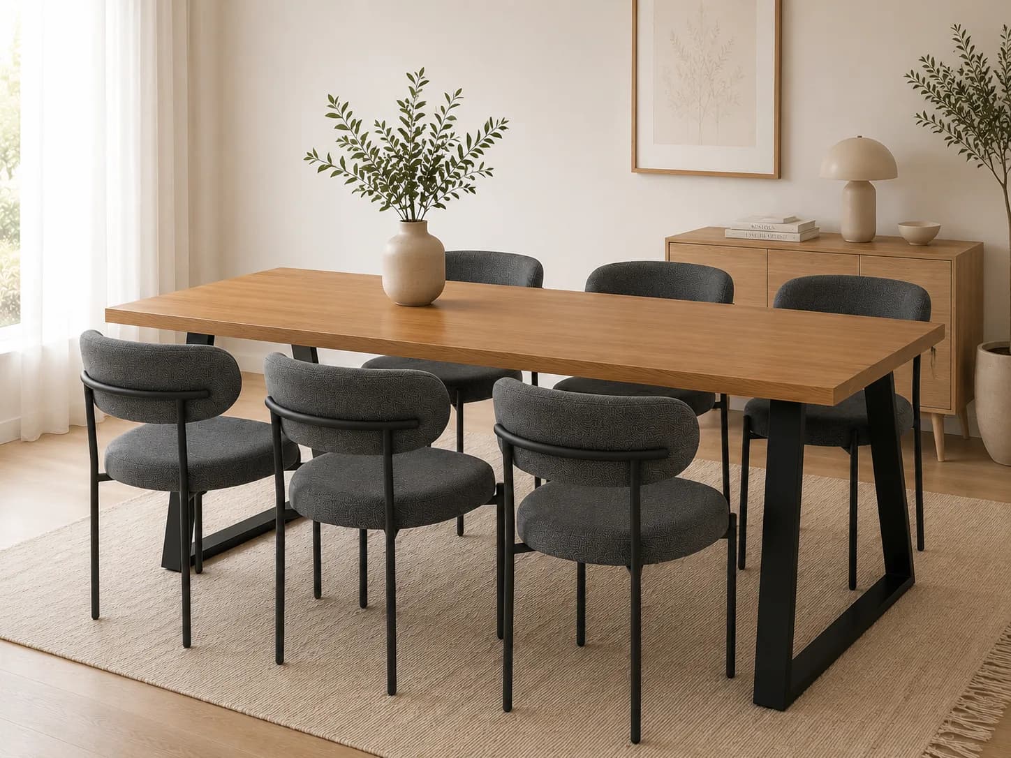 Mesa Escandinavia Rectangular con Sillas Oslo Lino Black