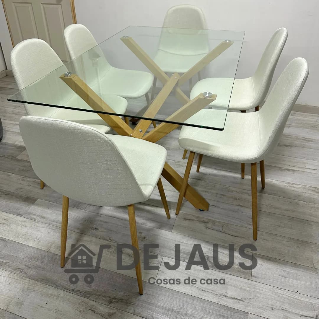 Mesa Rectangular Medlock con 4 Sillas Spoon Lino