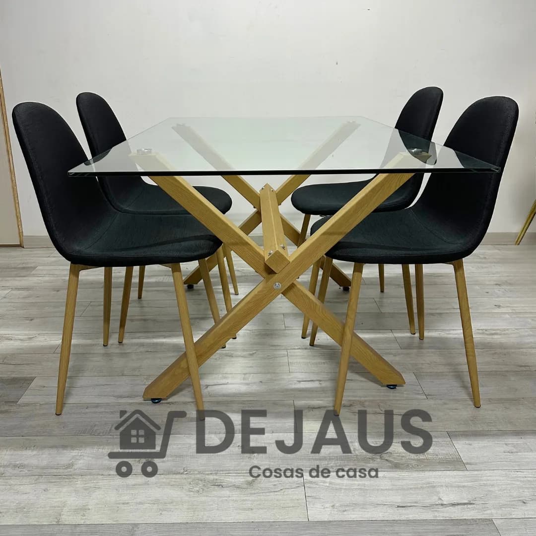Mesa Rectangular Medlock con 4 Sillas Spoon Lino