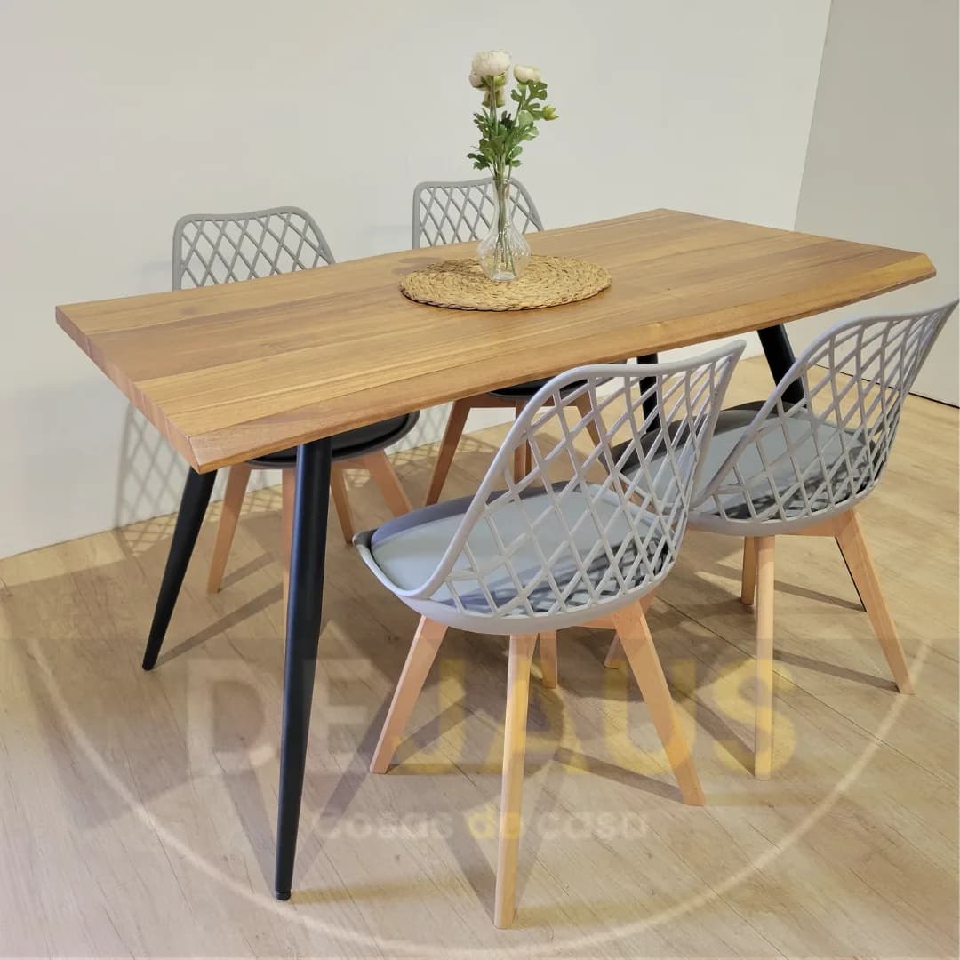 Mesa rectangular Nordica con 4 Sillas Tulip Mesh