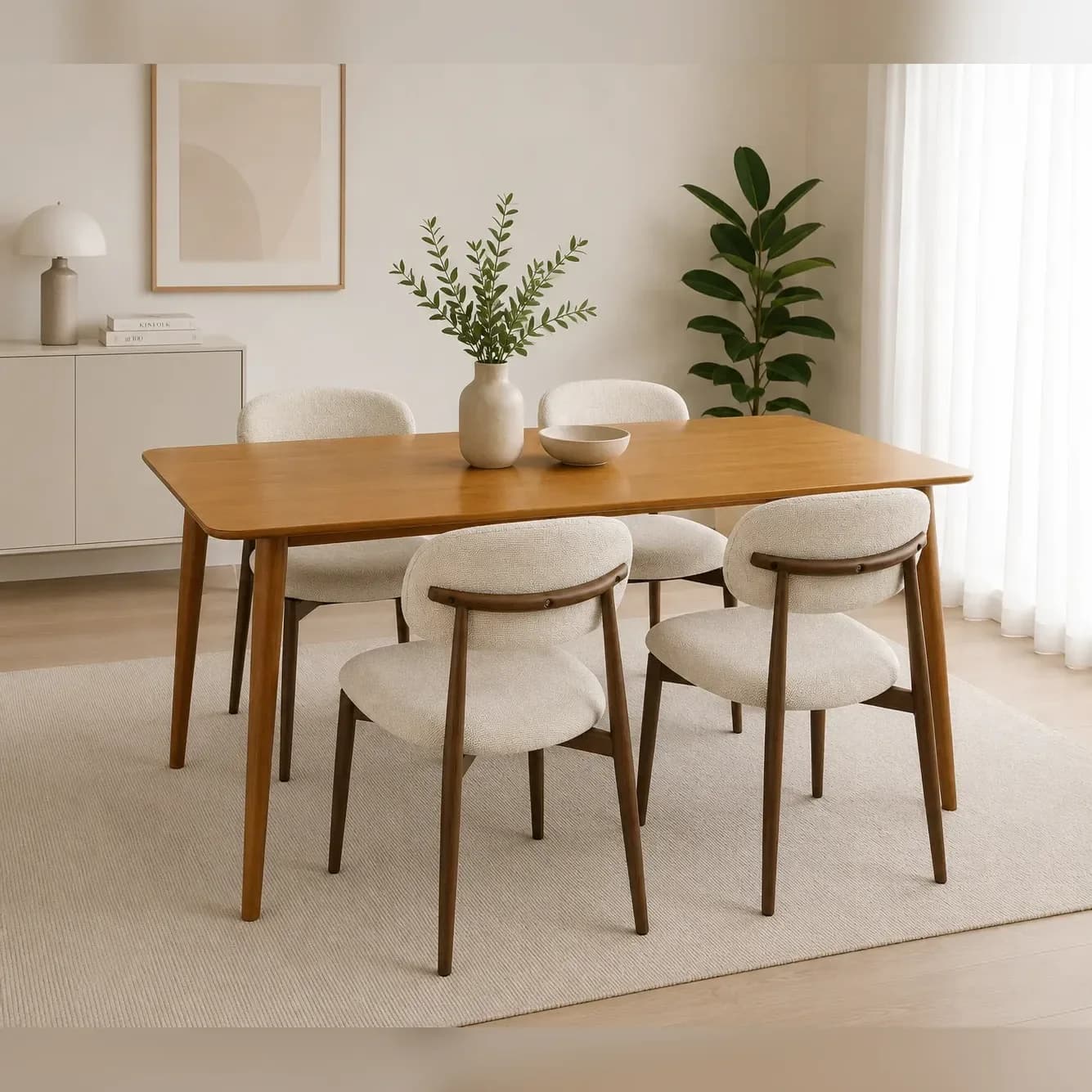 Mesa Rectangular Vema con 4 Silla Siena Lino