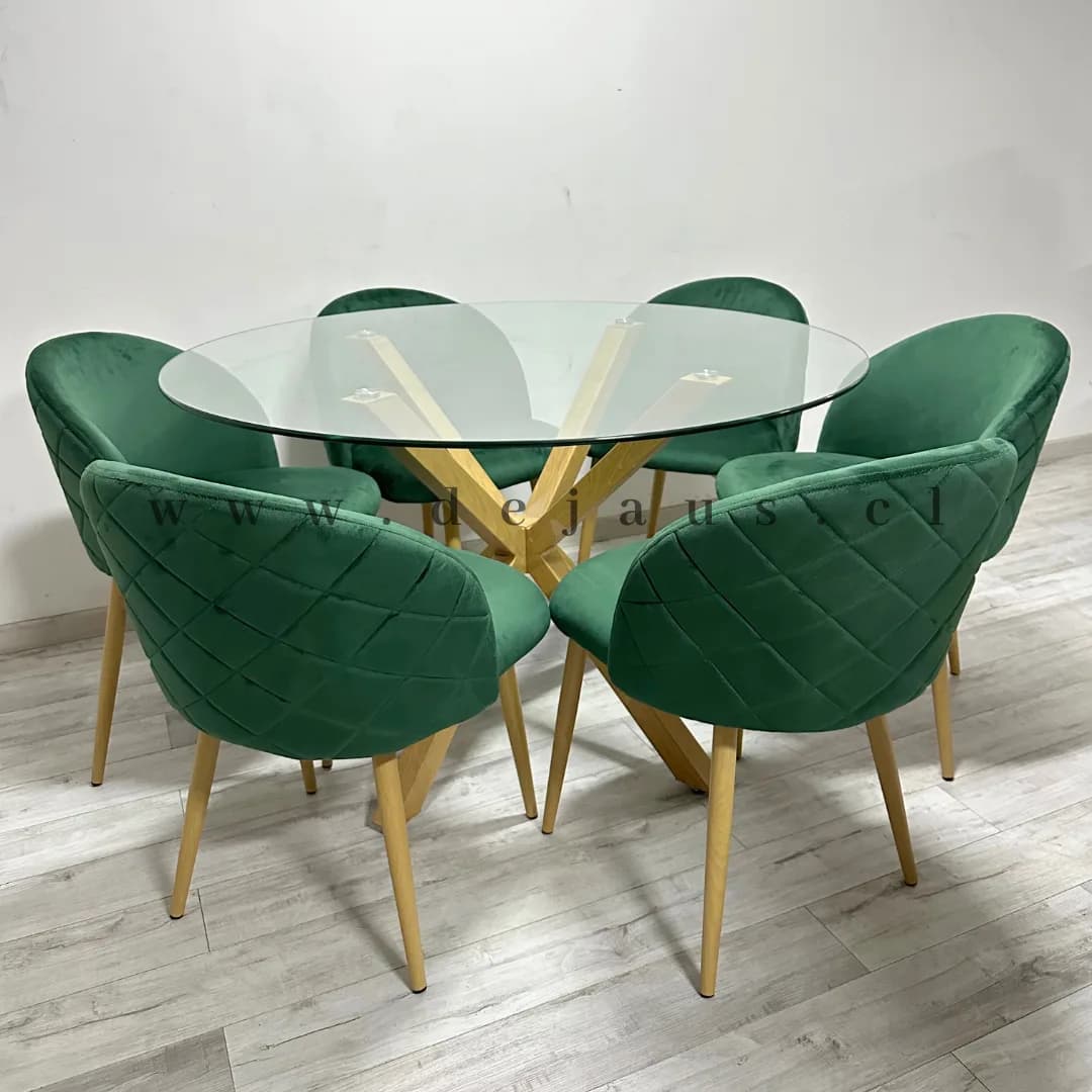 Mesa Warwick con 6 Sillas Tokio Felpa Wood