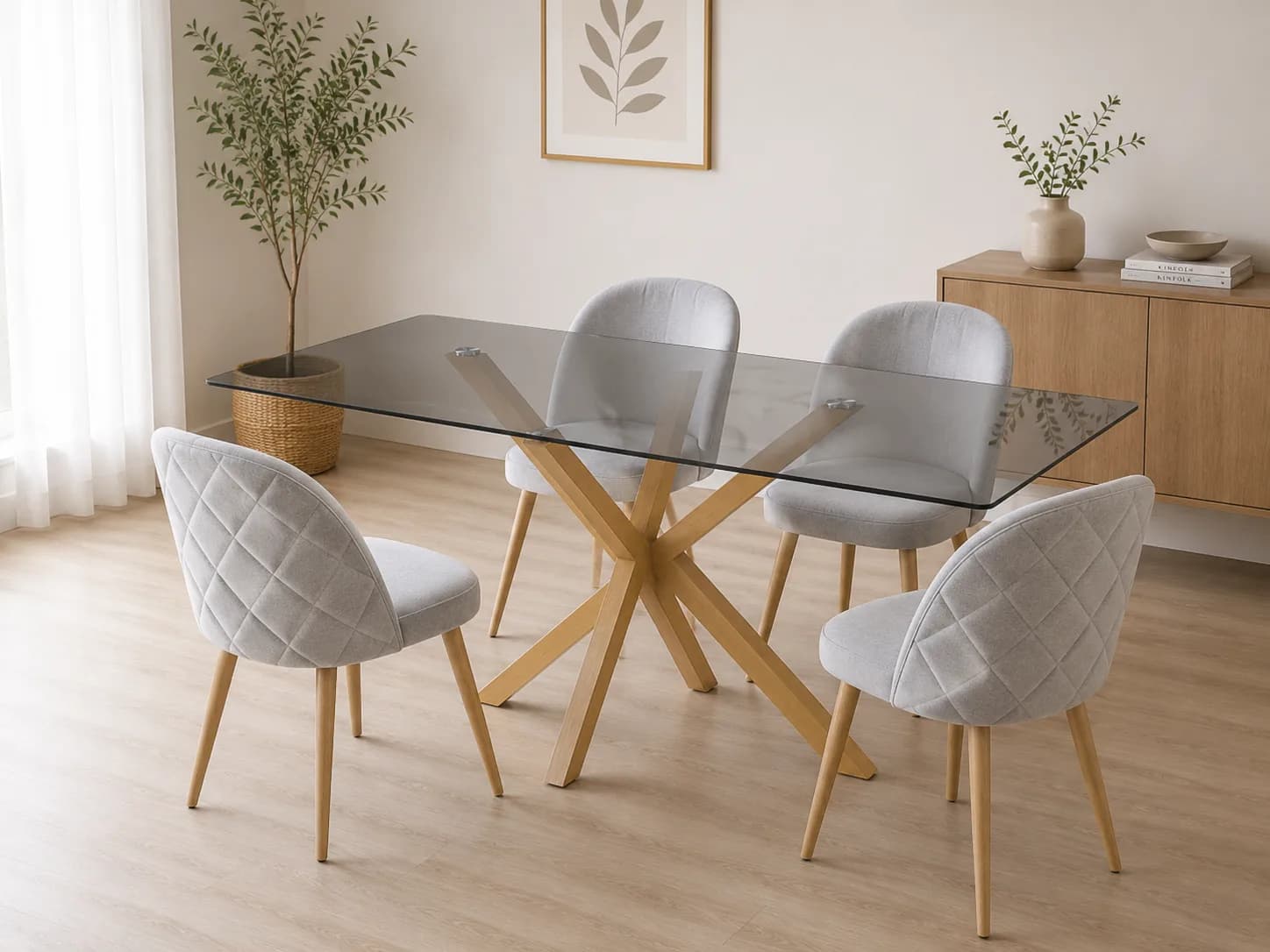 Mesa Warwick Rectangular con 4 Sillas Tokio Felpa Wood