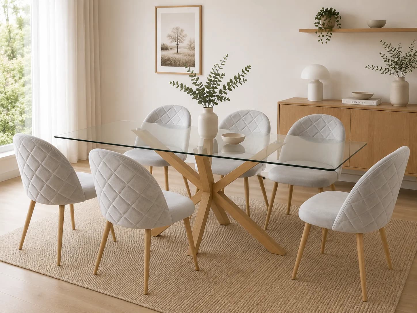 Mesa Warwick Rectangular con 6 Sillas Tokio Felpa Wood