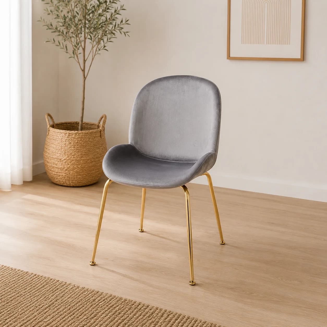 Set 6 Sillas Beetle Felpa Gold