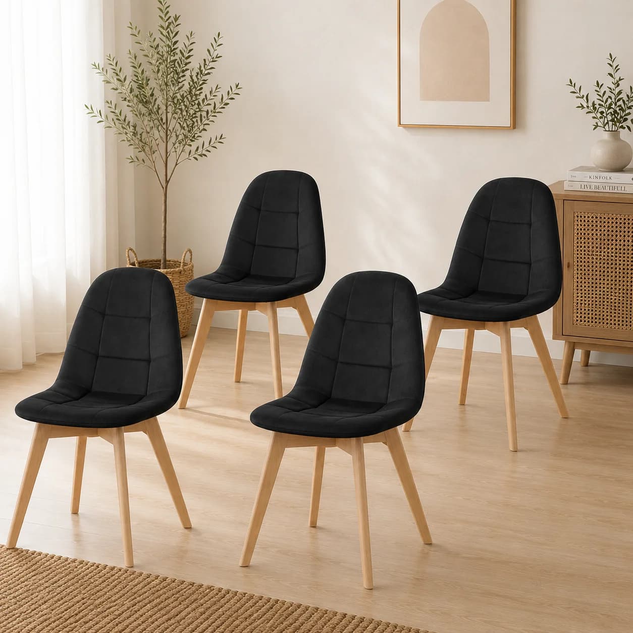 Set de 4 Silla Capitoné Felpa