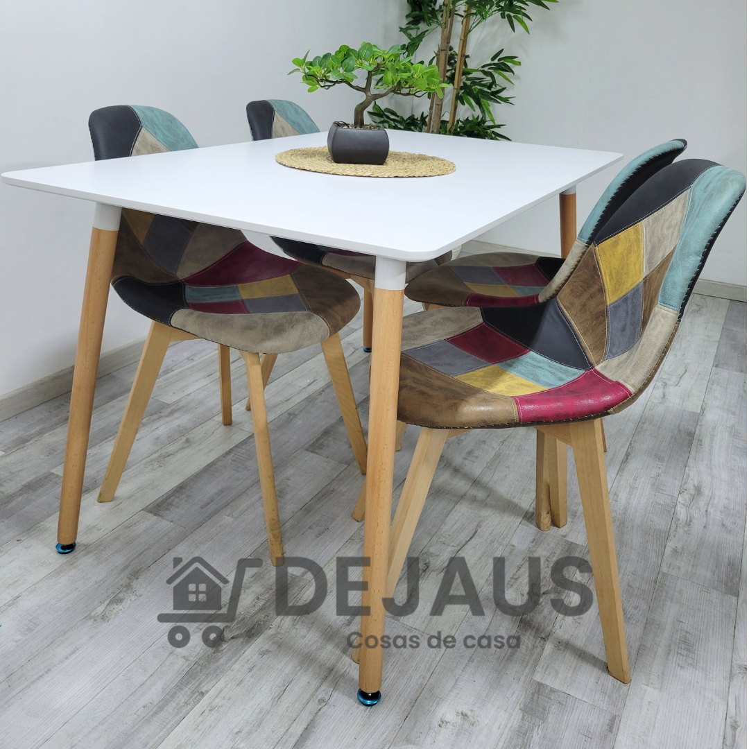 Mesa Rectangular Eames Wood con 4 Sillas Davinci