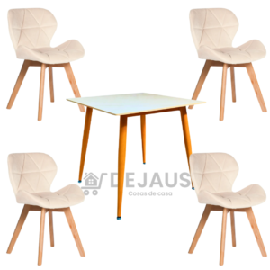 Mesa Cuadrada Mármol Replica (80×80) con 4 Sillas Mariposa Felpa