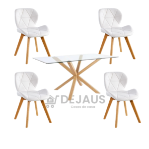 Mesa Warwick Rectangular con 4 Sillas Mariposa Ecocuero