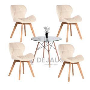 Mesa vidrio Eames 100CM con 4 Sillas Mariposa Felpa