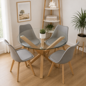 Mesa Redonda Warwick Vidrio con 4 Sillas Tulip